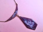jwg Vintage 60s 70s emaille modernist hanger ketting paars, Sieraden, Tassen en Uiterlijk, Antieke sieraden, Verzenden, Koper