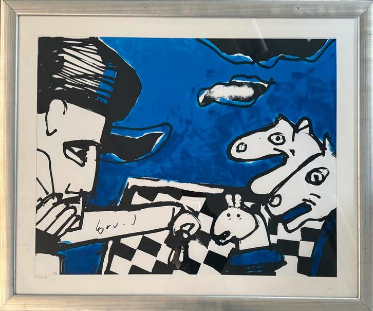 Herman Brood - Chess Players - Originele zeefdruk, Antiek en Kunst, Kunst | Litho's en Zeefdrukken, Ophalen