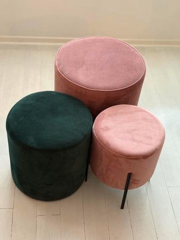 Poef | Roze | Donkergroen | Velvet | Rond beschikbaar voor biedingen