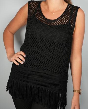 Jean Pascale Crochet Fringe Tank Top – Black (Women’s XL) beschikbaar voor biedingen