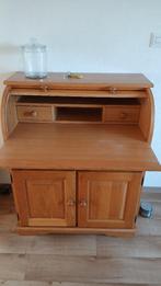 bureau met roldeurtje + werkblad blank eiken zeer net, Ophalen, Gebruikt, Bureau