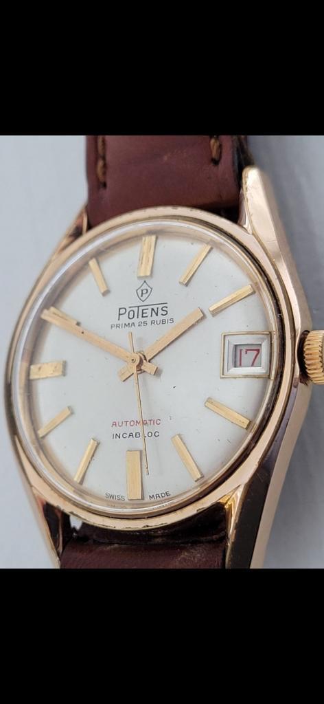 Potens prima 25 jewels automatic met datum, Sieraden, Tassen en Uiterlijk, Horloges | Antiek, Polshorloge, Overige merken, Goud