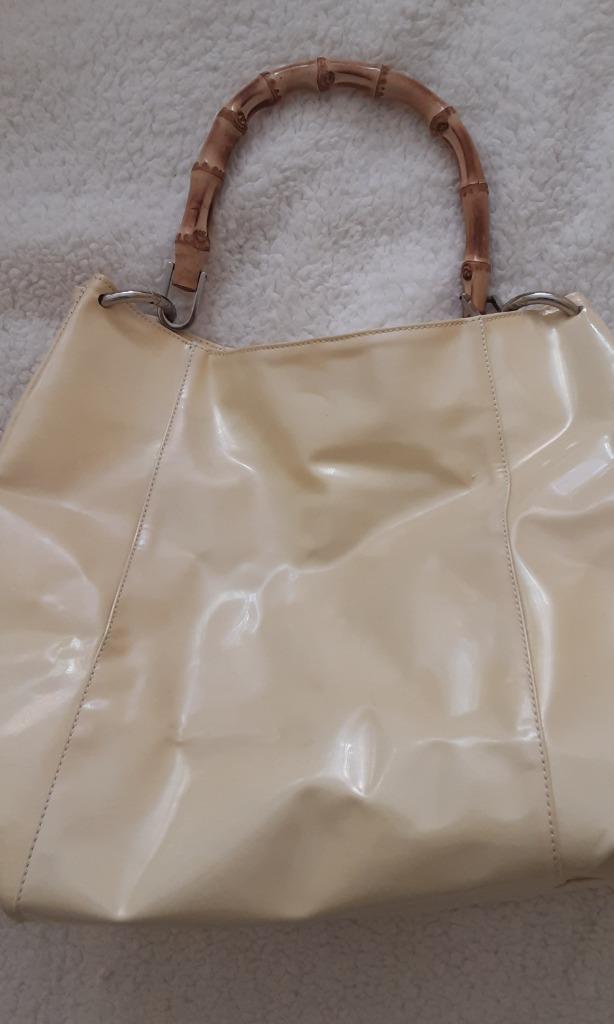 Peter Kaiser handtas met bamboe handvat, leer, cremewit, Sieraden, Tassen en Uiterlijk, Tassen | Damestassen, Nieuw, Handtas, Overige kleuren