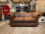 Originele Engelse Chesterfield 2 zits bank antiek bruin, Ophalen of Verzenden