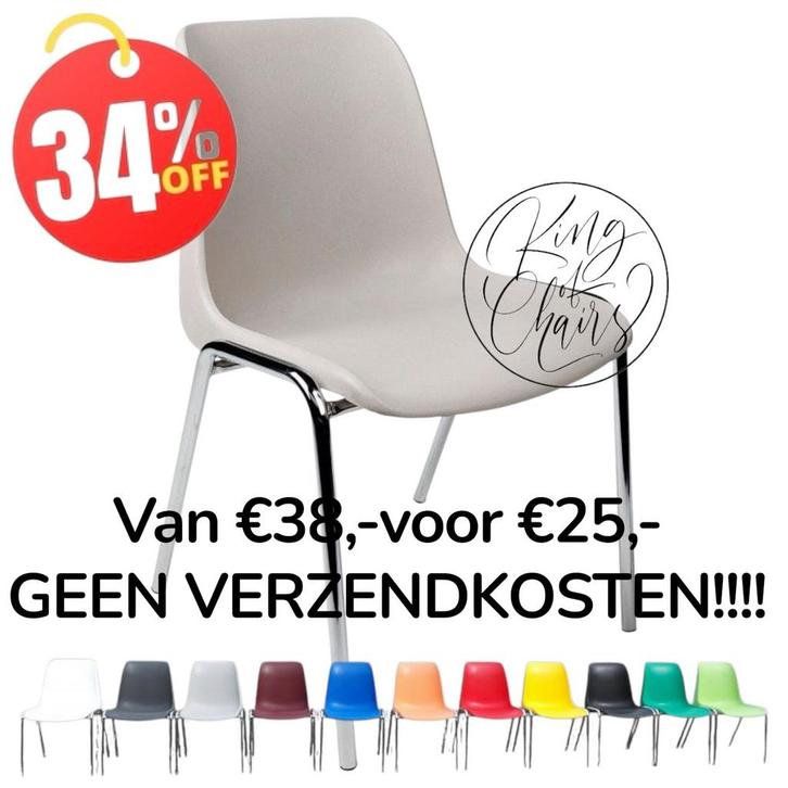 Stapelstoelen Helene lichtgrijs kantinestoelen kuipstoelen, Huis en Inrichting, Stoelen, Nieuw, Vijf, Zes of meer stoelen, Kunststof