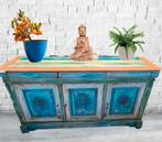 Mega tof Ibiza dressoir kast groen turquoise India stijl, Huis en Inrichting, Ophalen, Boho Ibiza, 150 tot 200 cm, Eikenhout