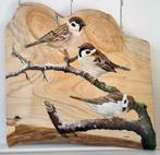 Schilderij 3 mussen op hout voor huis of tuin, Ophalen of Verzenden, Nieuw