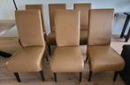 6 comfortabele leren eetkamerstoelen, Huis en Inrichting, Stoelen, Ophalen, Gebruikt, Bruin, Leer