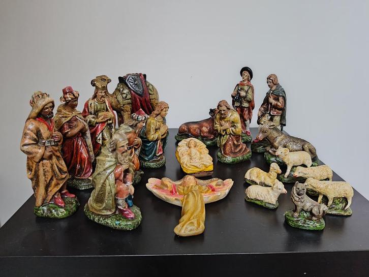 Kerstgroep beelden voor kerststal handbeschilderd 20-delig, Diversen, Kerst, Gebruikt, Ophalen