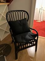 Zwarte rotan stoel met kussens, Huis en Inrichting, Stoelen, Ophalen, Eén
