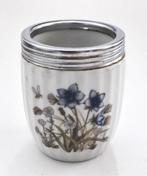 Vintage lepelvaasje met blauwe bloemen en metalen rand (7850, Antiek en Kunst, Ophalen