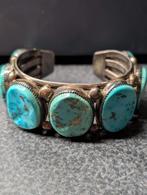 Vintage Zilveren Armband met Turquoise Stenen, Gebruikt, Blauw, Ophalen of Verzenden, Met edelsteen