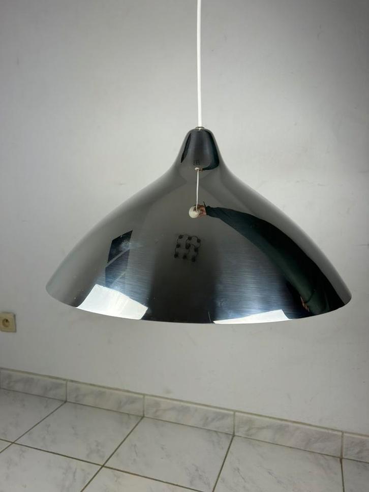 Vintage chroom hanglamp Lisa Johansson-Pape voor Orno, Huis en Inrichting, Lampen | Hanglampen, Gebruikt, 75 cm of meer, Metaal