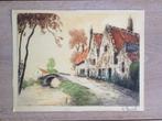ingekleurde ets van J Douril, Antiek en Kunst, Kunst | Etsen en Gravures, Ophalen of Verzenden