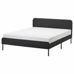 IKEA bed Slattum (140x200), gestoffeerd, donkergrijs, Huis en Inrichting, Ophalen, Eenpersoons, 140 cm, Zo goed als nieuw