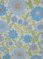 13925 Goovy 70s groots oud blauwe bloemenprint behang swiet, Ophalen of Verzenden, Minder dan 10 m², Blauw