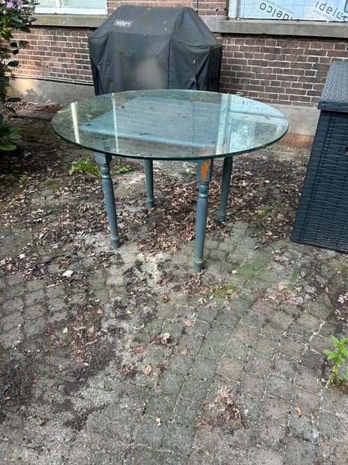 Tafel met losse glazen plaat, Tuin en Terras, Tuintafels, Zo goed als nieuw, Rond, Overige materialen, Ophalen