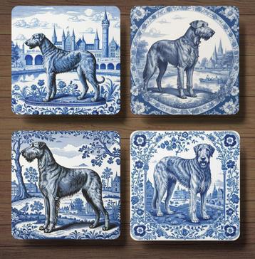 Ierse Wolfshond Delfts Blauw onderzetters met houder beschikbaar voor biedingen