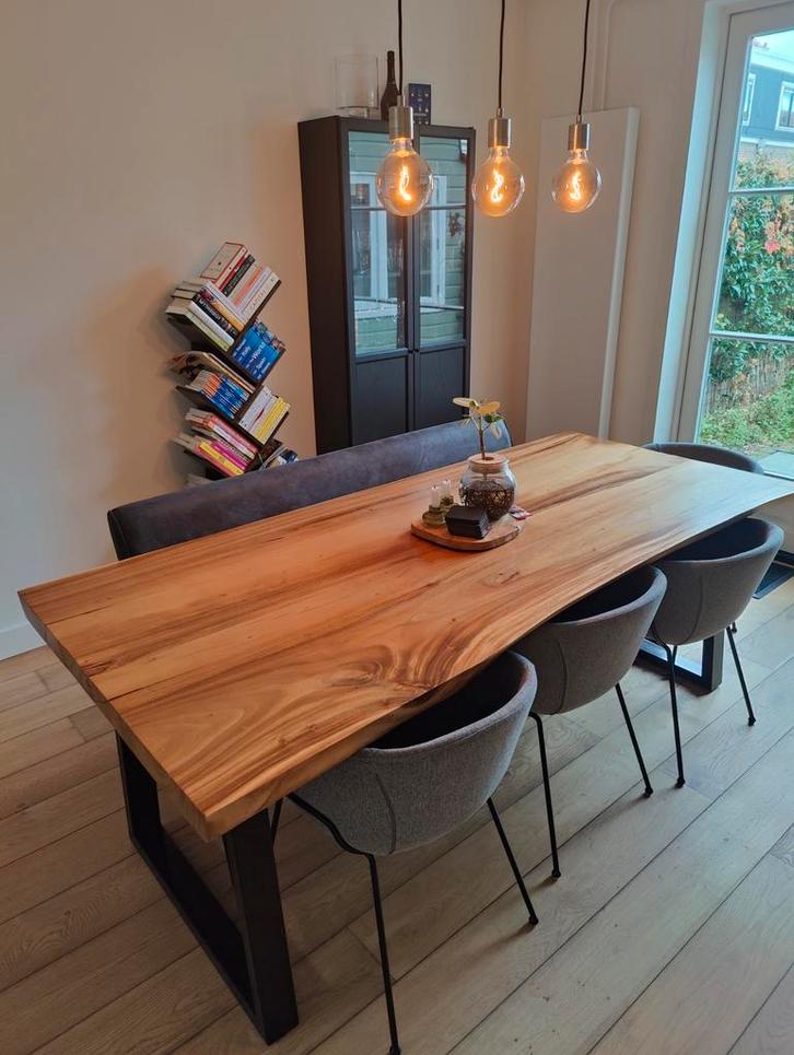 Massieve Suar Houten Eettafel Boomstamtafel - 220x100cm, Huis en Inrichting, Tafels | Eettafels, Gebruikt, 100 tot 150 cm, 200 cm of meer