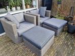Luxe wicker loungestoelen met hockers en dikke kussens, Gebruikt, Loungeset, Wicker, Stoel