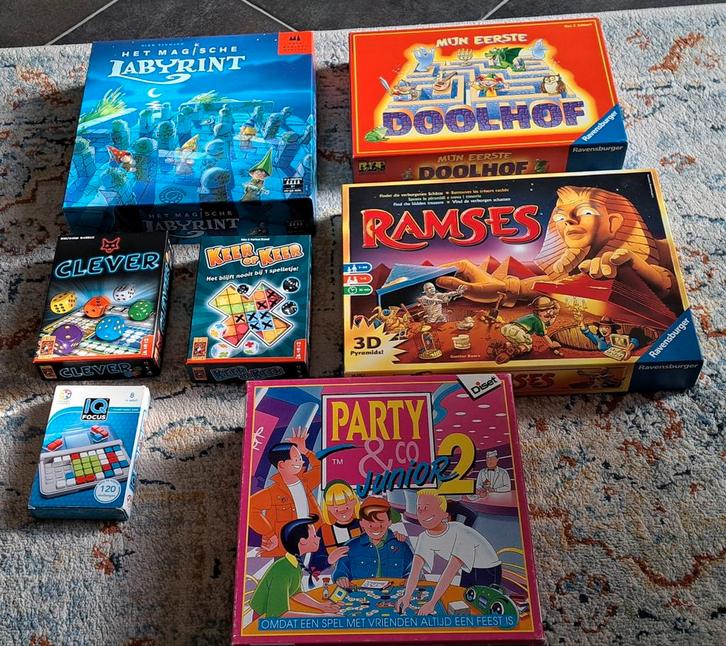 Pakket met 7 mooie spellen!  Zoals Clever, Ramses, Labyrint, Hobby en Vrije tijd, Gezelschapsspellen | Bordspellen, Ophalen of Verzenden