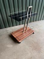 Vintage barwagen zwartglas chroom hout Italië 1975, Ophalen