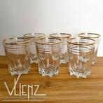 Set van zes vintage borrelglaasjes met goudkleurige accenten, Gebruikt, -, -, Ophalen of Verzenden