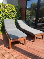 Houten Ligbedden met Kussens - 2 stuks, Tuin en Terras, Ophalen, Gebruikt, Hout, Verstelbaar