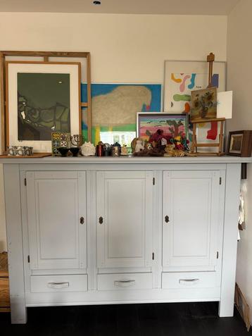 Grote Houten Kast Kabinet Wandkast Grijs/Blauw 215*150*49 beschikbaar voor biedingen