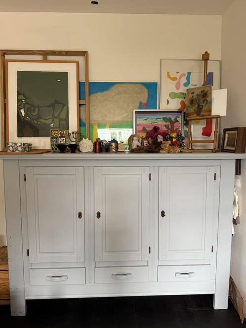 Grote Houten Kast Kabinet Wandkast Grijs/Blauw 215*150*49, Huis en Inrichting, Kasten | Dressoirs, Gebruikt, 25 tot 50 cm, Met lade(s)
