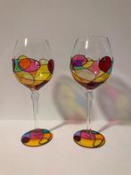 Antieke handgeschilderde en mond geblazen wijnglazen, Antiek en Kunst, Antiek | Glas en Kristal, Ophalen