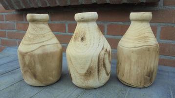 3 zgan houten vazen, doorsnee 12 H19cm beschikbaar voor biedingen