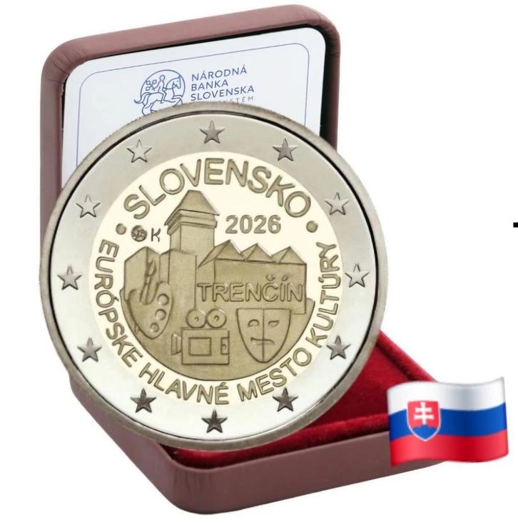 2 euro Slowakije “Culturele Hoofdstad Trenčín’’ Proof 2026, Postzegels en Munten, Munten | Europa | Euromunten, Losse munt, 2 euro