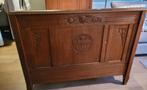 Eikenhouten bed met houtsnijwerk 110x195, Ophalen, Gebruikt, Bruin, Twijfelaar