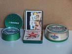 3 set van Heineken onderzetters & viltjes in blikje vintage, Verzamelen, Ophalen of Verzenden, Zo goed als nieuw, Viltje(s), Heineken