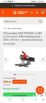 Milwaukee m18 afkortzaag Nieuw, Doe-het-zelf en Verbouw, Gereedschap | Zaagmachines, Ophalen of Verzenden, Zo goed als nieuw, 1200 watt of meer