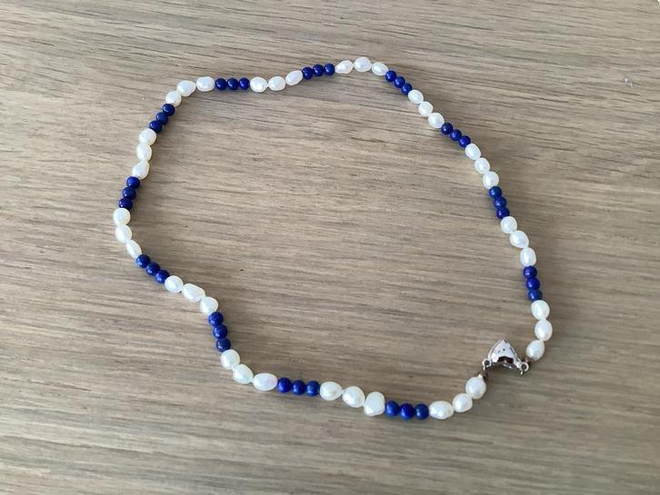 Parels en Lapis Lazuli Ketting, Sieraden, Tassen en Uiterlijk, Kettingen, Zo goed als nieuw, Zilver, Blauw, Met edelsteen, Ophalen of Verzenden