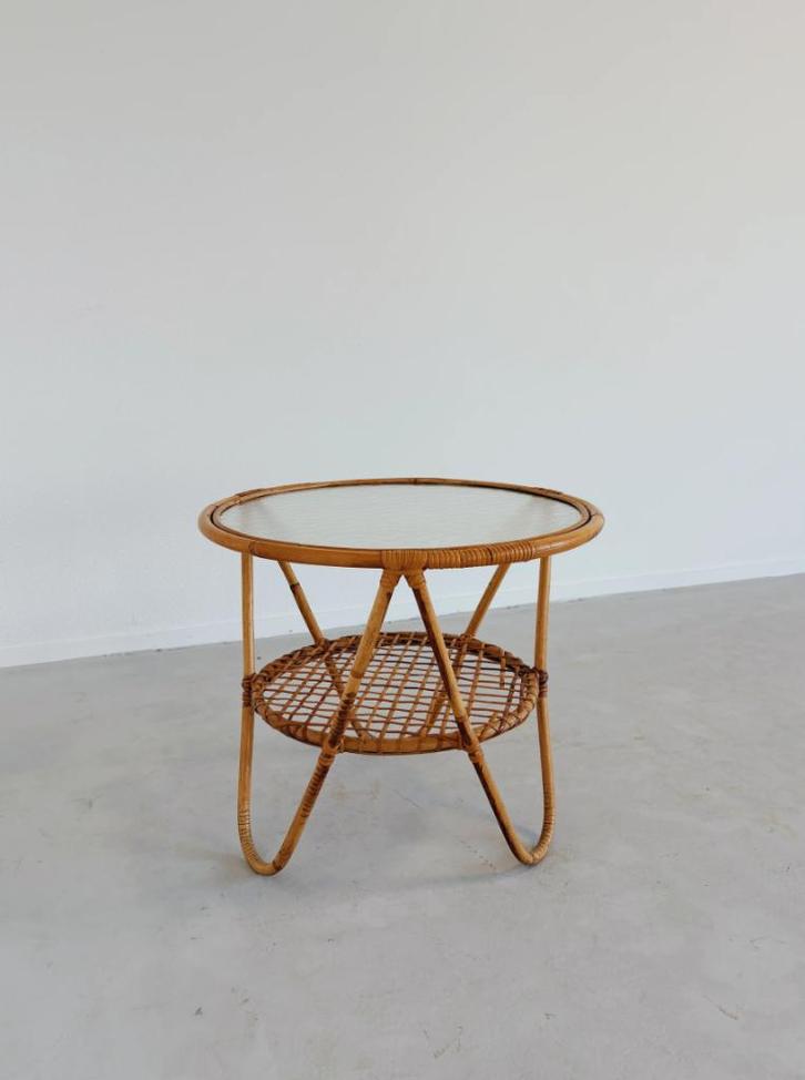 VINTAGE RONDE BAMBOE SALONTAFEL | ROHÉ NOORDWOLDE, Huis en Inrichting, Tafels | Salontafels, Gebruikt, Minder dan 50 cm, 50 tot 100 cm