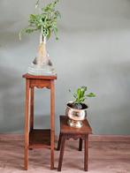 Set van 2 houten vintage plantentafels, Gebruikt, Ophalen of Verzenden