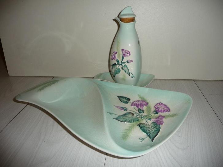 OLIJFOLIE SET SCHENKKANNETJE CARLTON WARE -3 DELIG, Antiek en Kunst, Antiek | Keramiek en Aardewerk, Ophalen of Verzenden