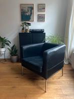 Comfortabele zwart leren fauteuil met chrome, Minder dan 75 cm, Modern, Gebruikt, Metaal