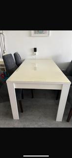 Witte rechthoekige eettafel + witte salontafel, Huis en Inrichting, Tafels | Eettafels, Ophalen, Kunststof, Gebruikt, 100 tot 150 cm