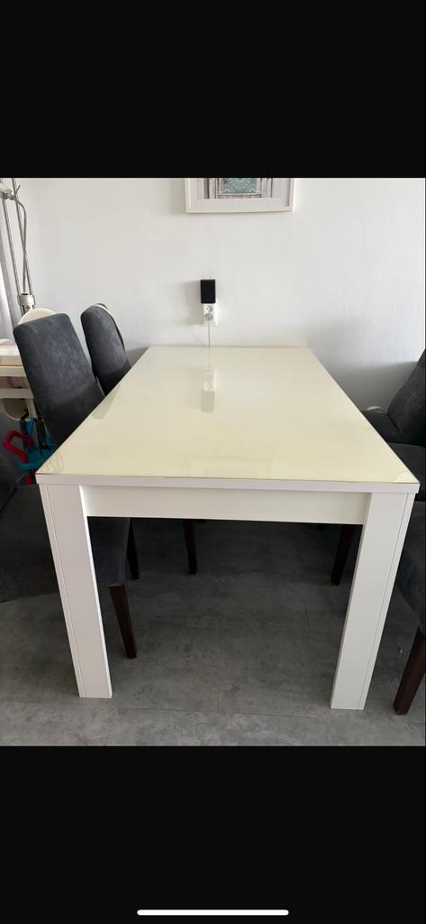 Witte rechthoekige eettafel + witte salontafel, Huis en Inrichting, Tafels | Eettafels, Gebruikt, 50 tot 100 cm, 100 tot 150 cm