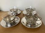 4 theeglazen in verzilverde houder +bordjes Kempen en Begeer, Ophalen of Verzenden