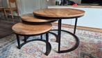 Salontafelset manghout 3 tafels - Zo goed als nieuw!, Huis en Inrichting, Tafels | Salontafels, Ophalen, Stoer industrieel warm
