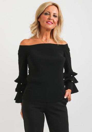 Ribkoff luxe top zwart pareltjes lange mouw off shoulder M beschikbaar voor biedingen