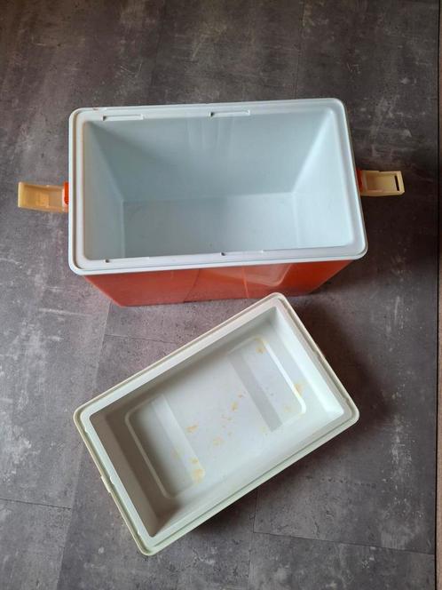 Vintage Koelbox Oranje/Geel, Caravans en Kamperen, Koelboxen, Gebruikt, Koelbox, Koelelement, Ophalen of Verzenden