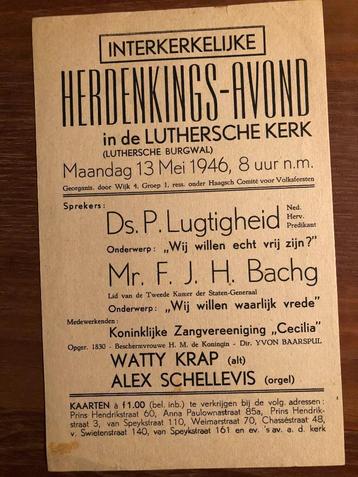 1945 Bevrijding Den Haag. Interkerkelijk Herdenkings-avond beschikbaar voor biedingen