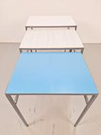 Vintage mimi set metaal formica teak Nesting Tables ‘60, 45 tot 60 cm, Minder dan 55 cm, N, Metaal of Aluminium