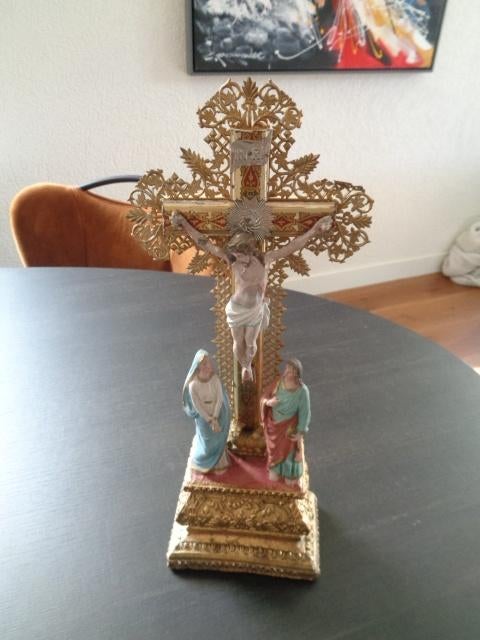 Fraaie, oude crucifix / kruisbeeld (40 cm hoog)., Antiek en Kunst, Antiek | Religie, Ophalen of Verzenden